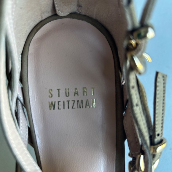Stuart Weitzman Cream Brown Suede Leather Heeled Sandals size 7.5 - Picture 14 of 16